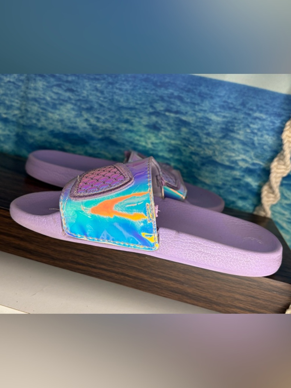 Girls Holographic Mermaid Slide Sandals - Lilac Purple - Picture 13 of 13